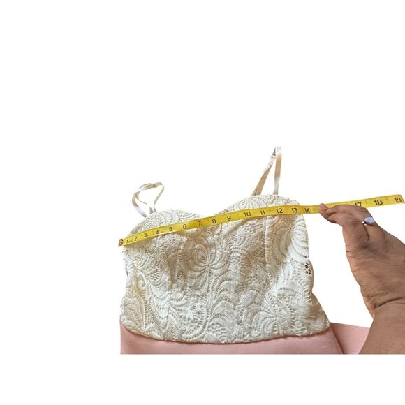 White Lace & Pink Pleated Sleeveless Dress Back Tie Raw Hem By Olive Tree Sz S - Picture 6 of 9